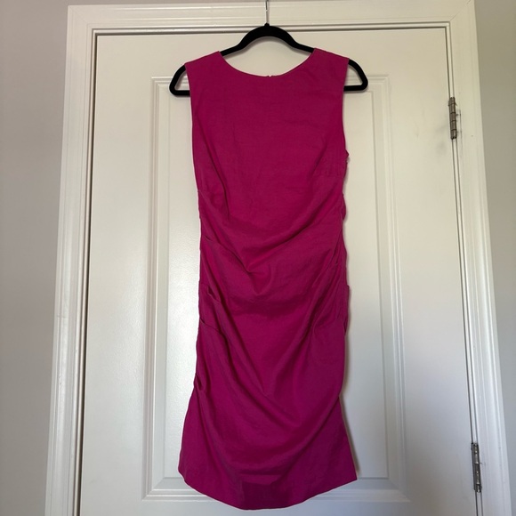 Nicole Miller Stretch Linen Pink Berry Tuck Sleeveless Dress - Picture 5 of 10